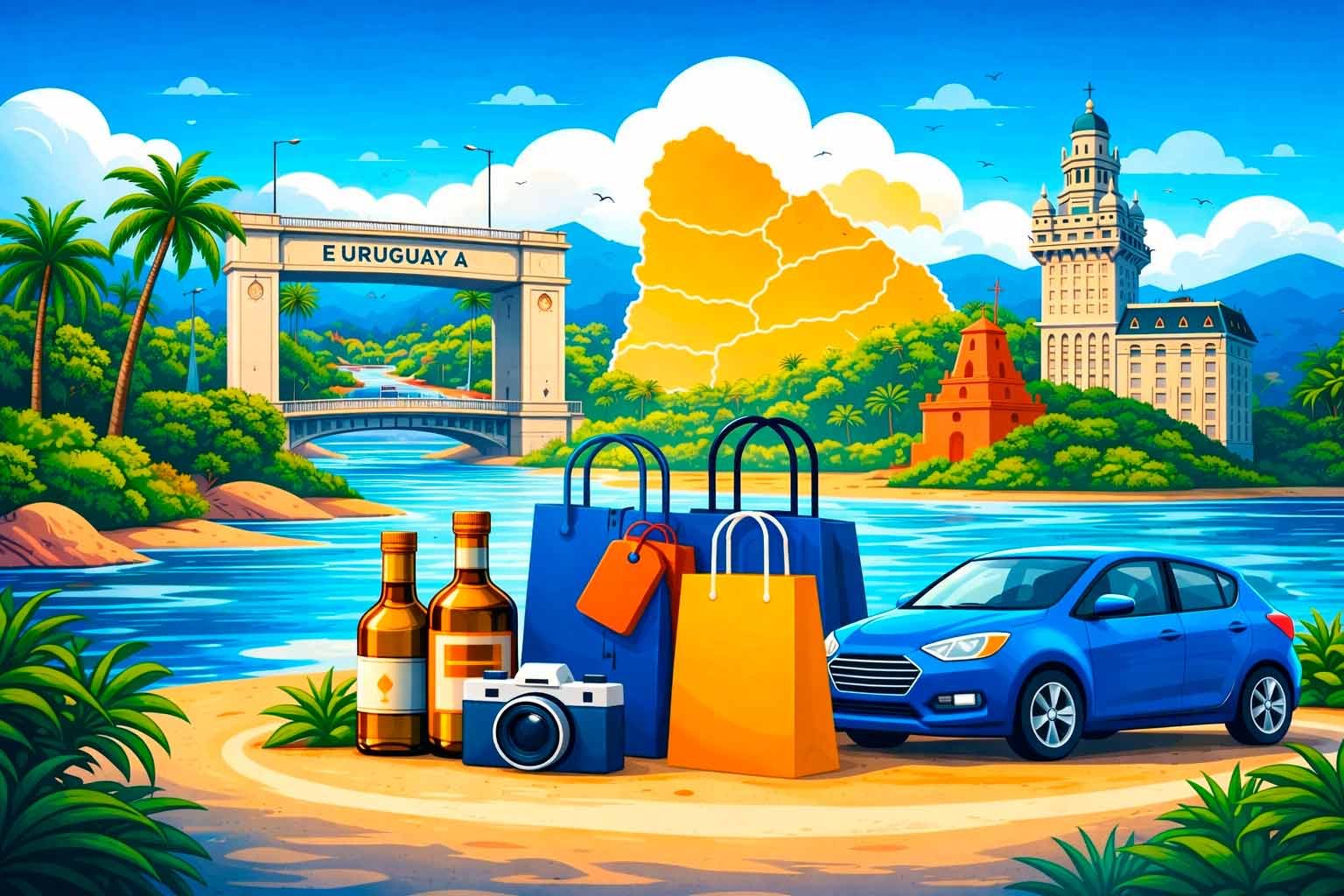 Artigas, Uruguai: fronteira com o Brasil, compras em free shops e comércio local.