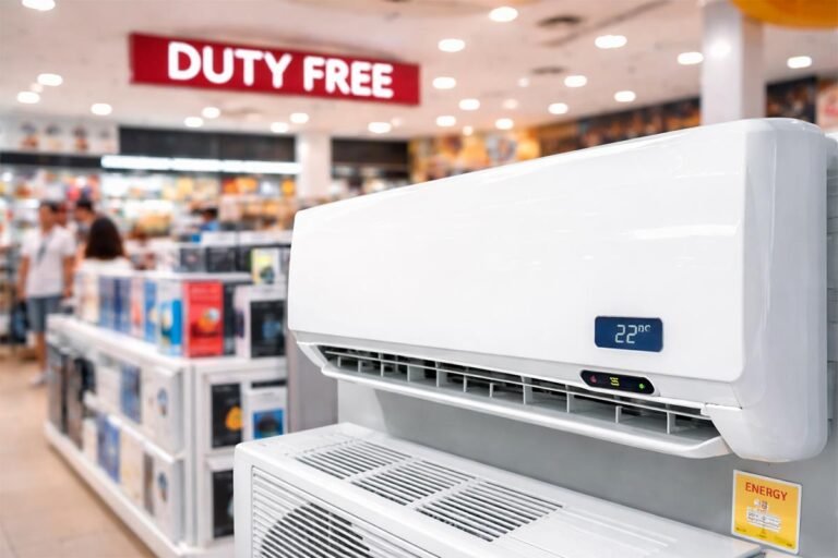 Ar-condicionado exposto em uma loja duty free