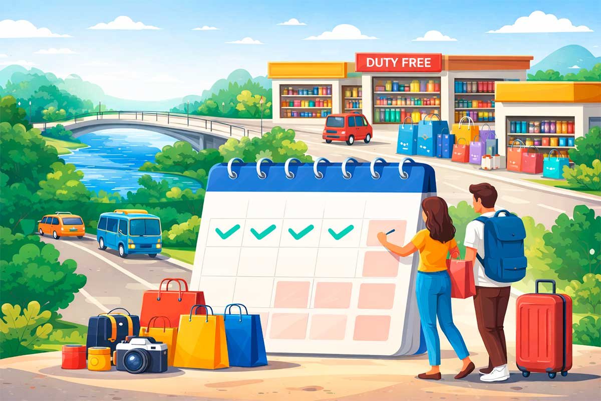 Ilustração sobre os melhores dias da semana para comprar na fronteira do Paraguai e Uruguai