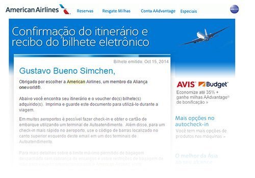 Acima a confirmação do itinerário, como dá pra ver, tomei a decisão há dois dias. :)